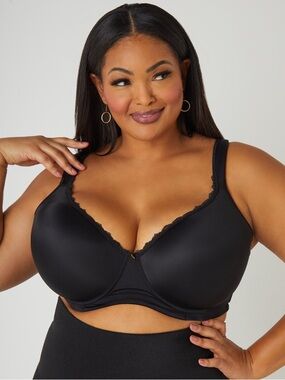 Butterfly by Ashley Stewart Black Lace Trim Full Coverage Bra SIZE 46DDD
